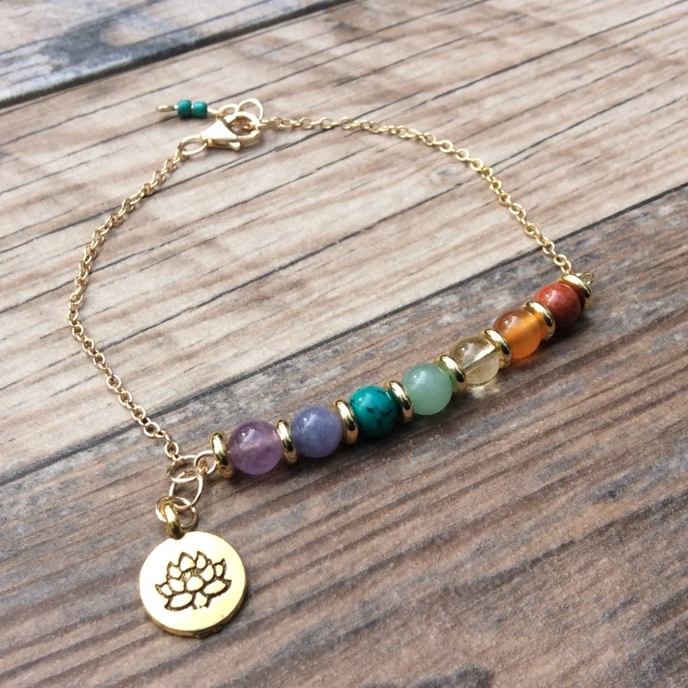 Chakra bracelet, 14k gold filled, Lotus bracelet, healing jewelry